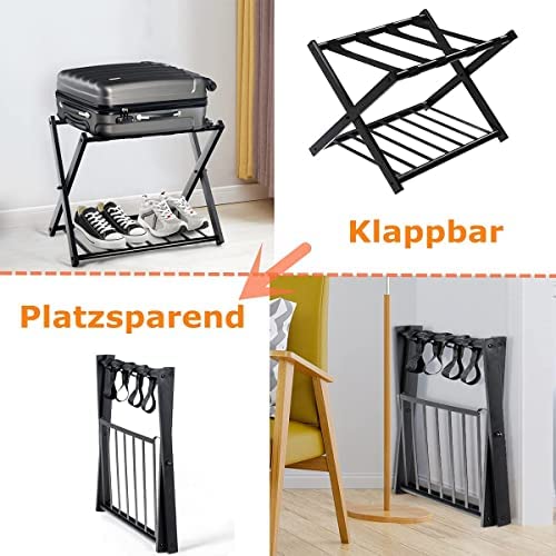 RELAX4LIFE Porte-Bagage Valises Pliable en Métal 68x44x57cm, Support de Valise Porte-valises Pliant avec 2 Étages & 4 Sangles, Support Sacs de Voyage Noir pour Hôtel Chambre, Domicile, Noir (1 paquet) – Image 4