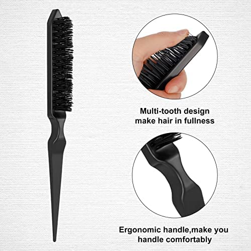Yorgewd 4 Pièces Set de Brosse à Taquiner, Peigne à Sourcils Brosse à Double Tranchant Peigne Coiffeur Antistatique Peigne Queue de Rat pour Salon de Coiffure à Domicile Coiffer(Noir) – Image 3
