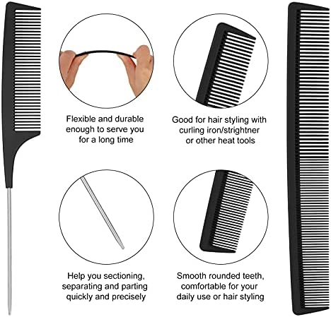 Yorgewd 4 Pièces Set de Brosse à Taquiner, Peigne à Sourcils Brosse à Double Tranchant Peigne Coiffeur Antistatique Peigne Queue de Rat pour Salon de Coiffure à Domicile Coiffer(Noir) – Image 5