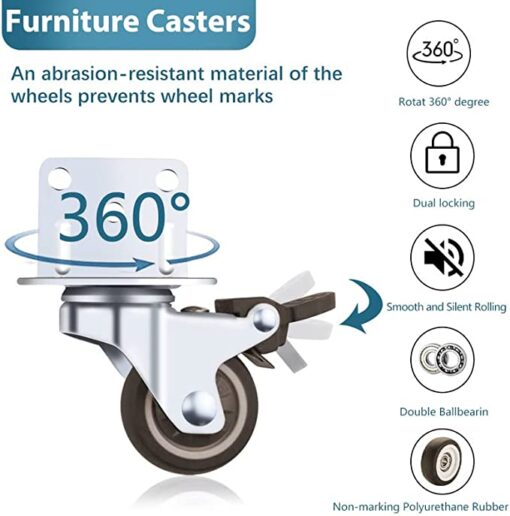 SPRIME Roulettes pour Meubles avec 4 Frein Roulette Charges Lourdes en L 50mm 108kg Roulette Sans Traces au Sol pour Charge Lourde avec 20 vis, 3 tournevis, Roue en Caoutchouc pour Chariot – Image 5