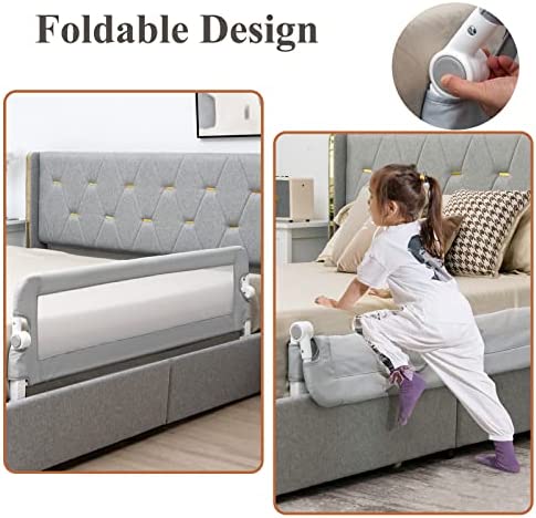 LIFEZEAL Barrière de Lit Pliable, Barriere de Securite Enfant Lit en Tissu Oxford et en PP, Barriere de Lit Enfant 121x42 CM, Protection Chute Enfant (Gris) – Image 3