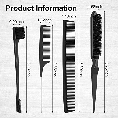 Yorgewd 4 Pièces Set de Brosse à Taquiner, Peigne à Sourcils Brosse à Double Tranchant Peigne Coiffeur Antistatique Peigne Queue de Rat pour Salon de Coiffure à Domicile Coiffer(Noir) – Image 2