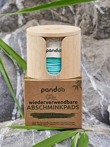 pandoo Lot de 18 disques de cotons réutilisables et lavables - En coton biologique - Disques de coton démaquillant - Respectueux de l'environnement - Avec trousse de toilette et boîte en bambou – Image 7