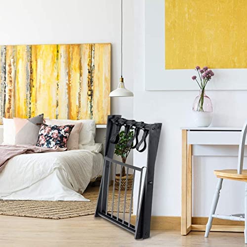 RELAX4LIFE Porte-Bagage Valises Pliable en Métal 68x44x57cm, Support de Valise Porte-valises Pliant avec 2 Étages & 4 Sangles, Support Sacs de Voyage Noir pour Hôtel Chambre, Domicile, Noir (1 paquet) – Image 3