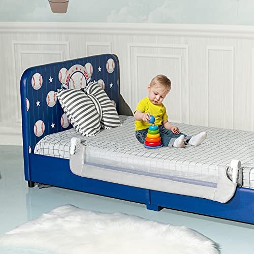 LIFEZEAL Barrière de Lit Pliable, Barriere de Securite Enfant Lit en Tissu Oxford et en PP, Barriere de Lit Enfant 121x42 CM, Protection Chute Enfant (Gris) – Image 2