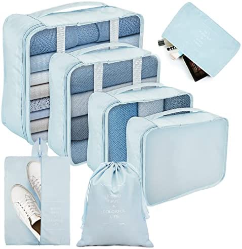 Romon Organisateur Valise Lot de 7 ImperméAble Organisateur De Voyage Packing Cubes Organiseur, Rangement Valise Sac de Toilette, Sac Vetement, Sac à Chaussures