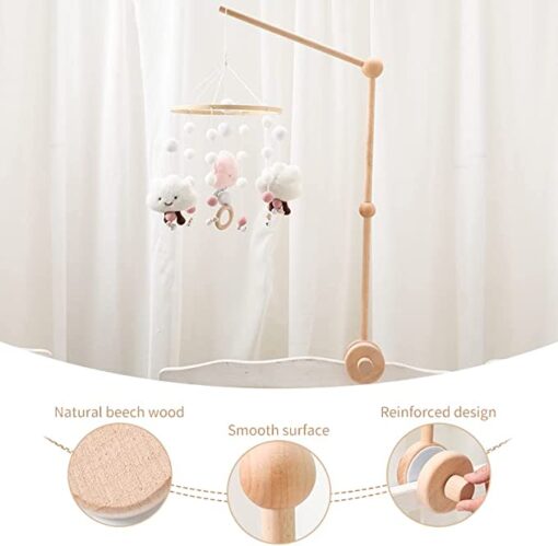 Promise Babe Baby Mobile Support en bois Lit de bébé Lit d'enfant, Table à langer Parc DIY Flexible Baby Mobile Support Bâti Bâton Mobile Suspension Boîte à musique Carillon Clochette de lit – Image 2