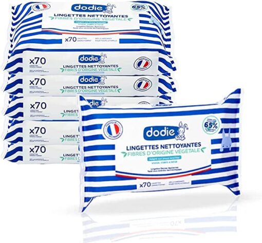 DODIE Lot de 6 Paquets de Lingettes Nettoyantes 3 en 1 (6x70) – Visage, Corps et Siège – Dermo-apaisantes, douces et résistantes - Fibres d’origine végétale - Dès la naissance – Image 6