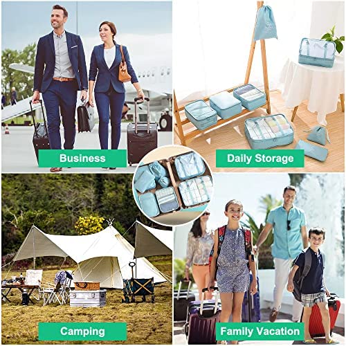 8 pièces Organiseurs de Bagage, Rangement Valise Voyage, Bleu Imperméable Organisateur de Voyage, Organisateur Valise Voyage, Packing Cubes Organiseur pour Les Vêtements, Chaussures Et Cosmétiques – Image 7