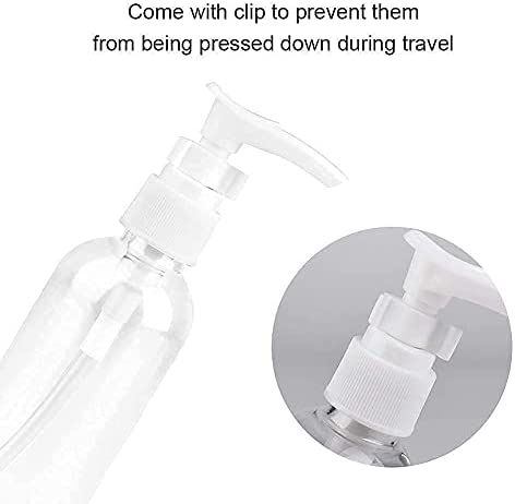 JOYISEN 6 Pièces Bouteilles de Voyage Transparentes 100 ml / 3.4 OZ Pompe En Plastique Bouteille de Voyage Distributeur de Lotion Bouteilles de Voyage D'air Vides avec 2 Petit Entonnoir – Image 2
