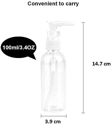 JOYISEN 6 Pièces Bouteilles de Voyage Transparentes 100 ml / 3.4 OZ Pompe En Plastique Bouteille de Voyage Distributeur de Lotion Bouteilles de Voyage D'air Vides avec 2 Petit Entonnoir – Image 4
