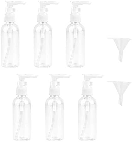 JOYISEN 6 Pièces Bouteilles de Voyage Transparentes 100 ml / 3.4 OZ Pompe En Plastique Bouteille de Voyage Distributeur de Lotion Bouteilles de Voyage D'air Vides avec 2 Petit Entonnoir