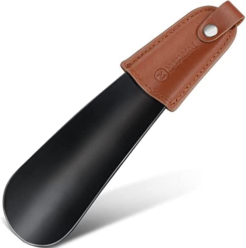 ZOMAKE Chausse Pied en Acier Inoxydable - Petit Chausse-pieds Métal 17cm Avec Étui en Cuir Facile à Utiliser,Parfait Pour Les Voyages(Noir)