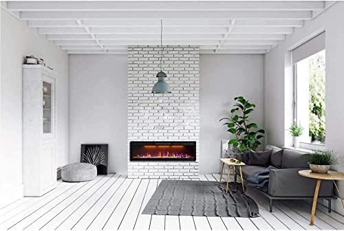 Mystflame Crystal 60 - Cheminée Murale Électrique, 3 Couleurs de Bûches et de Flammes, Thermostat 750/1500W, Chauffage Confort, Ecran Tactile, Minuterie – Image 4