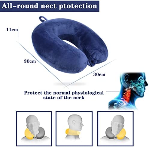 Yuning Oreiller de Voyage, Oreiller de Soutien pour Oreiller Cervical en Mousse à mémoire de Forme, Coussin Cervical, Repose Tete Avion, U-Oreiller pour Un en Train, en Voiture, en Bureau, Bleu – Image 3