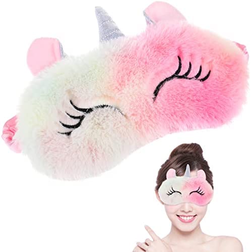 Frcolor Licorne Masque De Sommeil Mignon Licorne Corne En Peluche Bandeau yeux Couverture pour Femmes Filles Enfants Maison Lit Voyager Vol De Voiture Camping Utiliser – Image 2