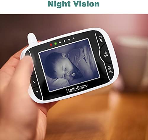 Babyphone Camera, HelloBaby HB65 Bébé Moniteur Vidéo,Écran de 3,2 pouces, angles de vue à 360 degrés, caméra bébé à distance Pan-Tilt-Zoom, vision nocturne, fonction interphone, capteur de température – Image 4