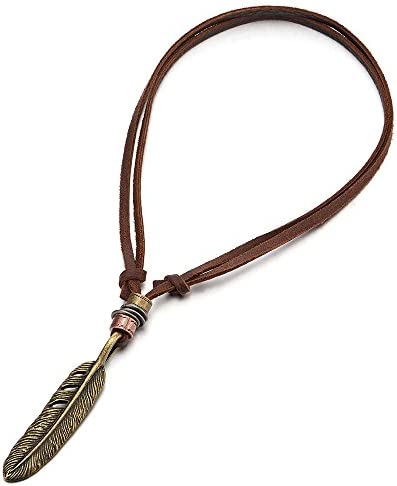 Style Rétro, Plume Pendentif Collier Homme Femme - avec Cordon en Cuir Réglable – Image 3