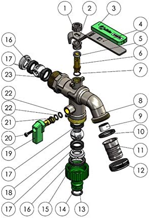 BFG Robinet d'eau, entrée 25mm, laiton, polyéthylène, acier inoxydable, 25mmx¾", 19x9.5x8cm, 440g, deux sorties indépendantes (ouverture et fermeture), durable, résistant au gel. – Image 3