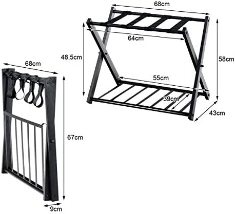 GOPLUS Support de Bagage Pliant en Métal avec 4 Sangles Durables pour Déposer Sacs de Voyages Valises Bagages Chaussures, pour Hôtels, Chambres, Auberges, Gîtes, Capacité de Charge 60KG, Noir (2 PCS) – Image 2
