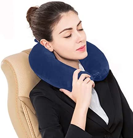 Yuning Oreiller de Voyage, Oreiller de Soutien pour Oreiller Cervical en Mousse à mémoire de Forme, Coussin Cervical, Repose Tete Avion, U-Oreiller pour Un en Train, en Voiture, en Bureau, Bleu – Image 2