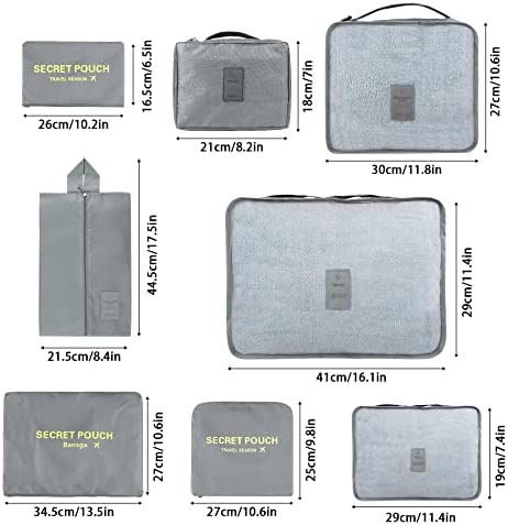 Coolzon Sac Organisateur de Voyage Pochettes de Rangement, Organisateur de Bagages Organiseur de Valise pour Sac à Chaussures Sac à Dos Vêtements sous-Vêtements, Lot de 8 (Gris) – Image 2