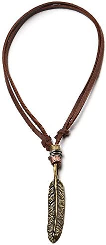 Style Rétro, Plume Pendentif Collier Homme Femme - avec Cordon en Cuir Réglable – Image 2