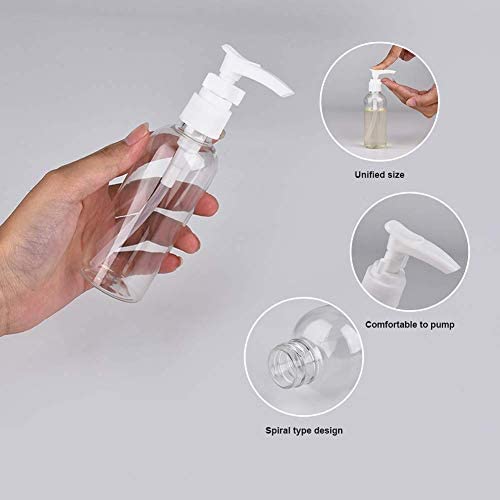 JOYISEN 6 Pièces Bouteilles de Voyage Transparentes 100 ml / 3.4 OZ Pompe En Plastique Bouteille de Voyage Distributeur de Lotion Bouteilles de Voyage D'air Vides avec 2 Petit Entonnoir – Image 3