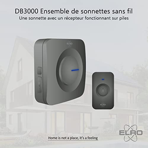 ELRO DB3000 Sonnette de Porte sans Fil - avec récepteur à Piles - 64 Mélodies - Distance sans Fil : 300m - Noir – Image 2