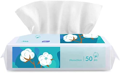 Cofoe 50 Lingettes Sèches En Coton,peaux Sensibles, Lingettes Sèches Faciales, Lingettes Sèches Pour Bébés, Lingettes Démaquillantes, Voyage en Famille Lingettes Humides