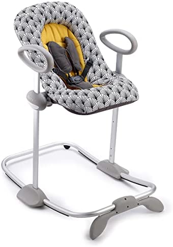 BÉABA, Transat Up&Down III, Transat Réglable en Hauteur, Unisexe pour Bébé et Enfants, 3 Positions d'Inclinaison, Harnais Sécurité 5 Points, Réducteur de Naissance, Yellow Palm Tree