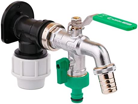 BFG Robinet d'eau, entrée 25mm, laiton, polyéthylène, acier inoxydable, 25mmx¾", 19x9.5x8cm, 440g, deux sorties indépendantes (ouverture et fermeture), durable, résistant au gel.