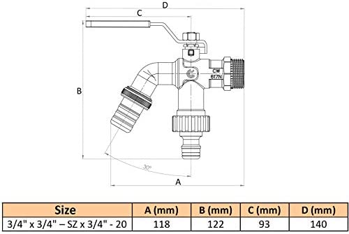 BFG Robinet d'eau, entrée 25mm, laiton, polyéthylène, acier inoxydable, 25mmx¾", 19x9.5x8cm, 440g, deux sorties indépendantes (ouverture et fermeture), durable, résistant au gel. – Image 4