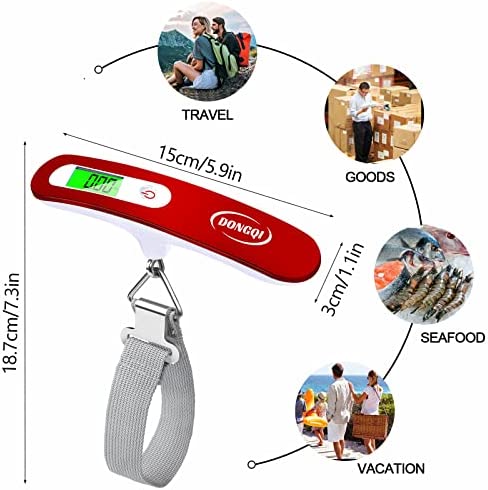 Pèse Bagage Electronique,Balance Numérique Portable Max 50kg/110lb avec Fonction Tare und écran LCD rétroéclairé,Peson de Voyage digital pour bagages,voyages et maison (Rouge) – Image 2