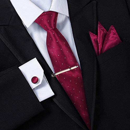 Jorlyen Homme Cravate - Ensemble Cravate en Soie avec Pince à Cravate Argent, Boutons de Manchette et Pochette – Coffret Cadeau-Plusieurs Ensembles