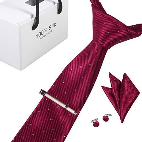 Jorlyen Homme Cravate - Ensemble Cravate en Soie avec Pince à Cravate Argent, Boutons de Manchette et Pochette – Coffret Cadeau-Plusieurs Ensembles – Image 2