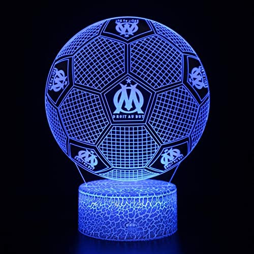 Deal Best football forme 3d illusion optique intelligent 7 couleurs led night light lampe de table avec câble d'alimentation usb olympique de marseille – Image 3
