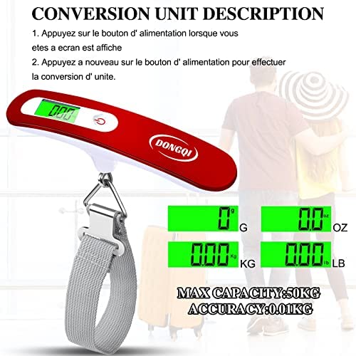 Pèse Bagage Electronique,Balance Numérique Portable Max 50kg/110lb avec Fonction Tare und écran LCD rétroéclairé,Peson de Voyage digital pour bagages,voyages et maison (Rouge) – Image 4