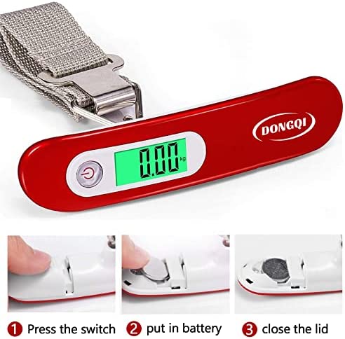 Pèse Bagage Electronique,Balance Numérique Portable Max 50kg/110lb avec Fonction Tare und écran LCD rétroéclairé,Peson de Voyage digital pour bagages,voyages et maison (Rouge) – Image 5