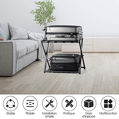 GOPLUS Support de Bagage Pliant en Métal avec 4 Sangles Durables pour Déposer Sacs de Voyages Valises Bagages Chaussures, pour Hôtels, Chambres, Auberges, Gîtes, Capacité de Charge 60KG, Noir (2 PCS) – Image 6
