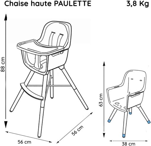 Chaise Haute évolutive - Dès 6 mois jusqu'à 5 ans - Coussin réversible - Plateau réglable - Fabriquée en France -3 couleurs (Star black) – Image 5