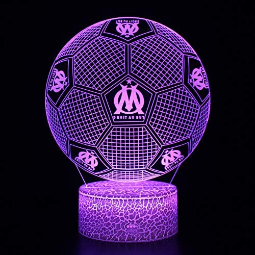 Deal Best football forme 3d illusion optique intelligent 7 couleurs led night light lampe de table avec câble d'alimentation usb olympique de marseille – Image 6