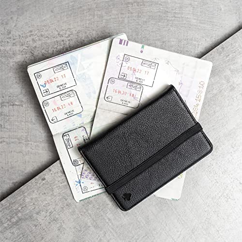 Porter Riley - Porte Passeport en Cuir Véritable avec Fermeture par Bande élastique (Noir Pur) – Image 4