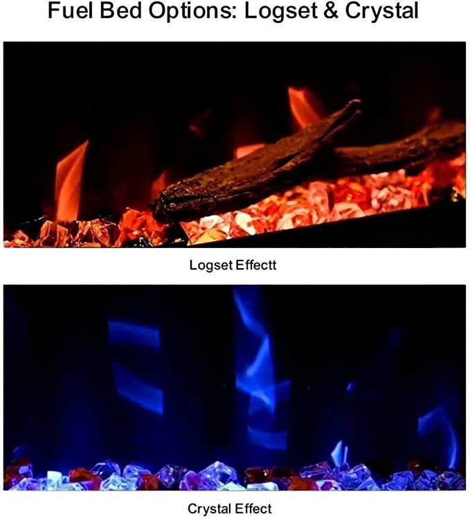 Mystflame Crystal 60 - Cheminée Murale Électrique, 3 Couleurs de Bûches et de Flammes, Thermostat 750/1500W, Chauffage Confort, Ecran Tactile, Minuterie – Image 3