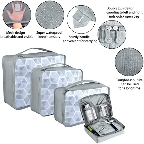 Coolzon Sac Organisateur de Voyage Pochettes de Rangement, Organisateur de Bagages Organiseur de Valise pour Sac à Chaussures Sac à Dos Vêtements sous-Vêtements, Lot de 8 (Gris) – Image 5