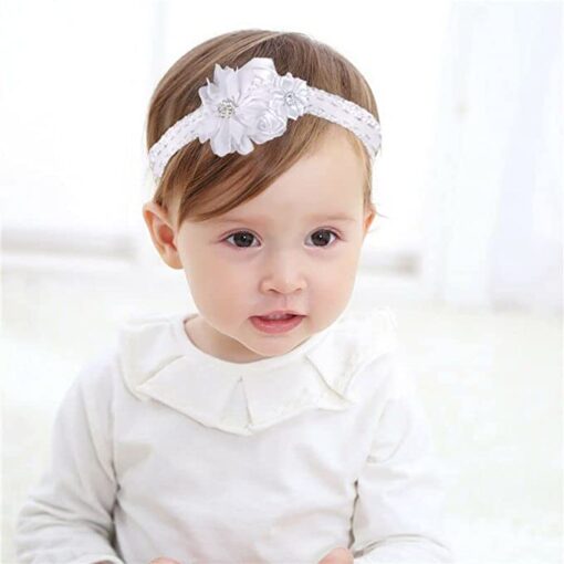 Fashband Bébé Fille Bandeaux Blanc Fleur Bande De Cheveux Mignon Élastique Infant Chapeaux Cristal Toddler Cheveux Accessoires pour Petits Bébés Filles Enfants – Image 5