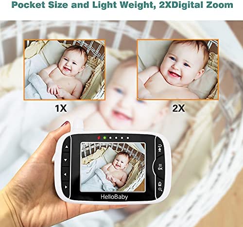 Babyphone Camera, HelloBaby HB65 Bébé Moniteur Vidéo,Écran de 3,2 pouces, angles de vue à 360 degrés, caméra bébé à distance Pan-Tilt-Zoom, vision nocturne, fonction interphone, capteur de température – Image 6
