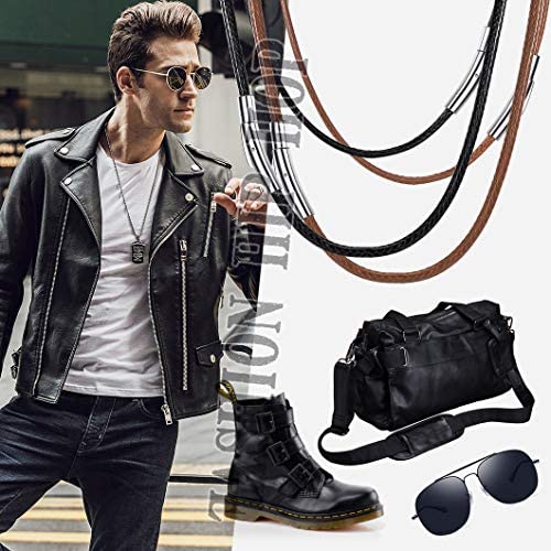 Richsteel Collier en Cuir Noir Artificiel Tressé pour Hommes et Femmes-2mm/3mm Cordon pour Pendentif 40/46/50/56/61/66/71/76 cm-Bijoux Personnalisable Prénom Unisex Fantaisie – Image 2