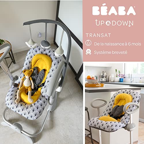 BÉABA, Transat Up&Down III, Transat Réglable en Hauteur, Unisexe pour Bébé et Enfants, 3 Positions d'Inclinaison, Harnais Sécurité 5 Points, Réducteur de Naissance, Yellow Palm Tree – Image 2