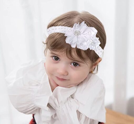 Fashband Bébé Fille Bandeaux Blanc Fleur Bande De Cheveux Mignon Élastique Infant Chapeaux Cristal Toddler Cheveux Accessoires pour Petits Bébés Filles Enfants – Image 3